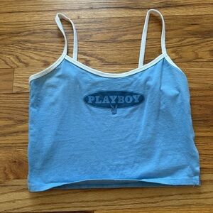 blue playboy crop top